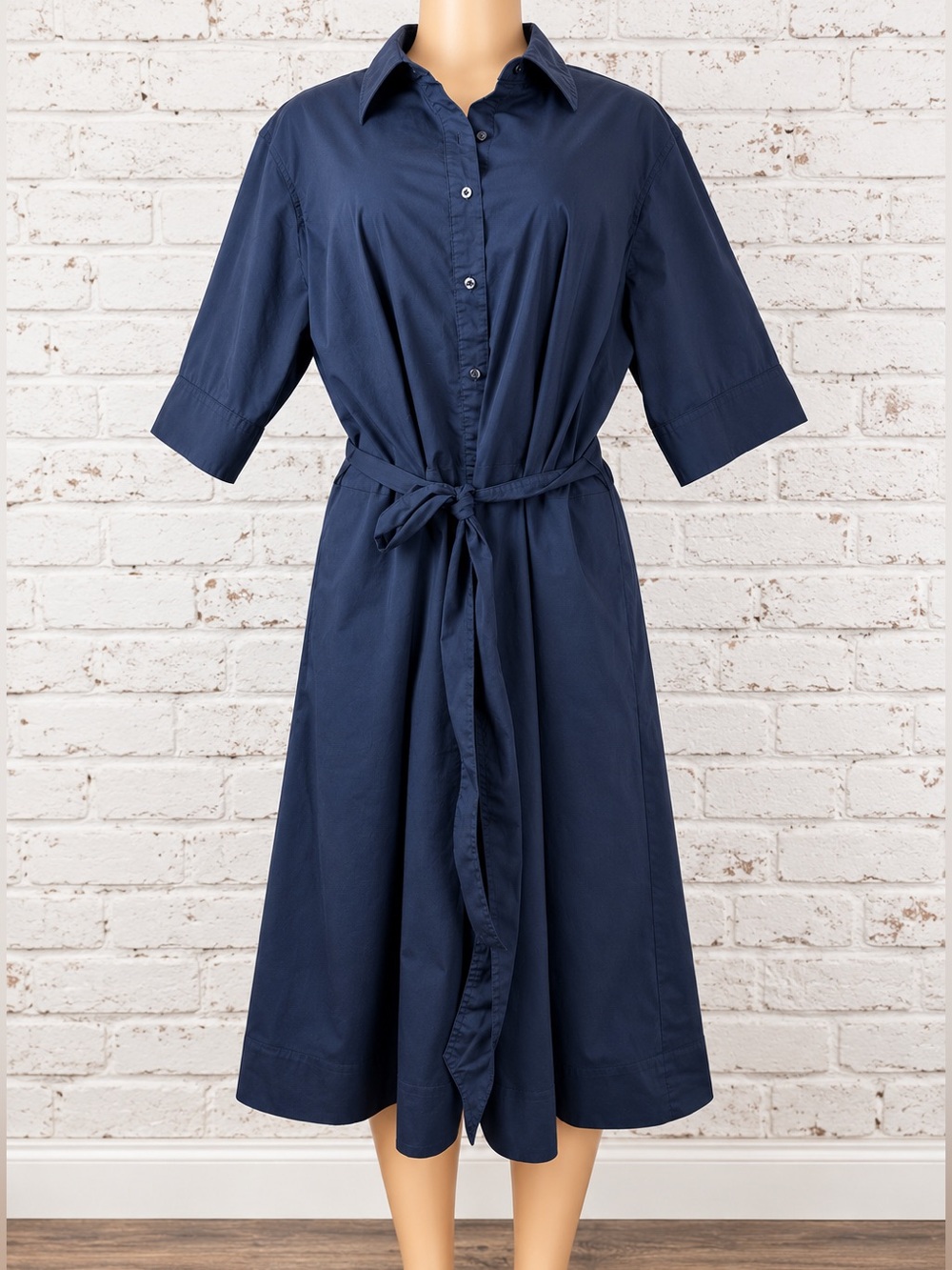 Lauren Ralph Lauren Navy Blue Belted Shirt Dress Plus Size 18W Midi